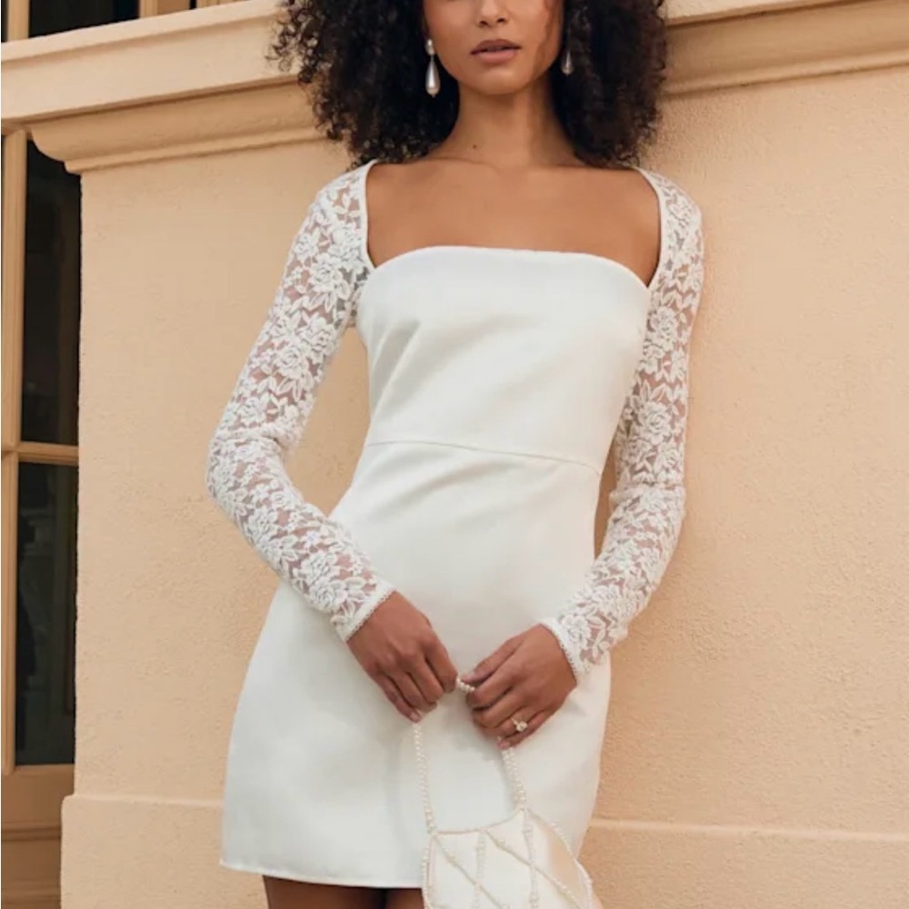 Lulu's White Lace Long Sleeve Dress